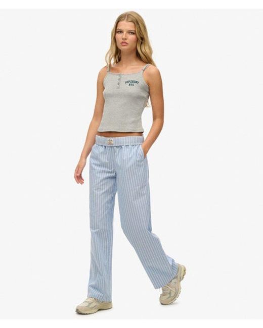 Superdry Blue Organic Cotton Stripe Elasticated Trousers