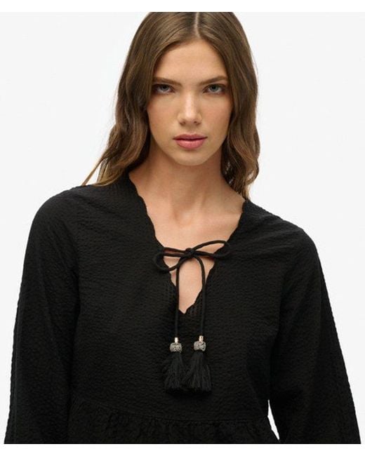 Superdry Black & Co Broderie Tiered Mini Dress