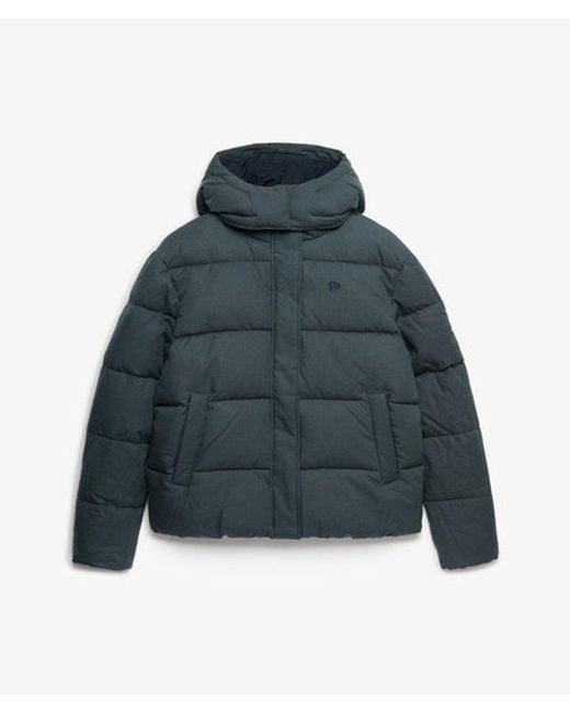 Superdry Blue & Co Premium Hooded Check Puffer Jacket