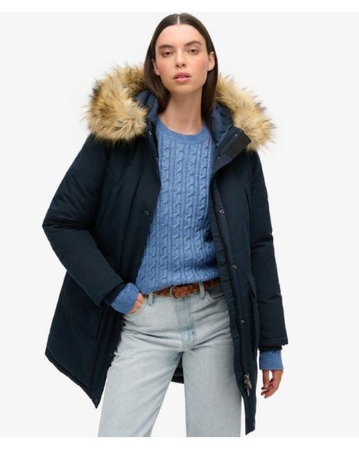 Superdry Blue Everest Faux Fur Parka Coat