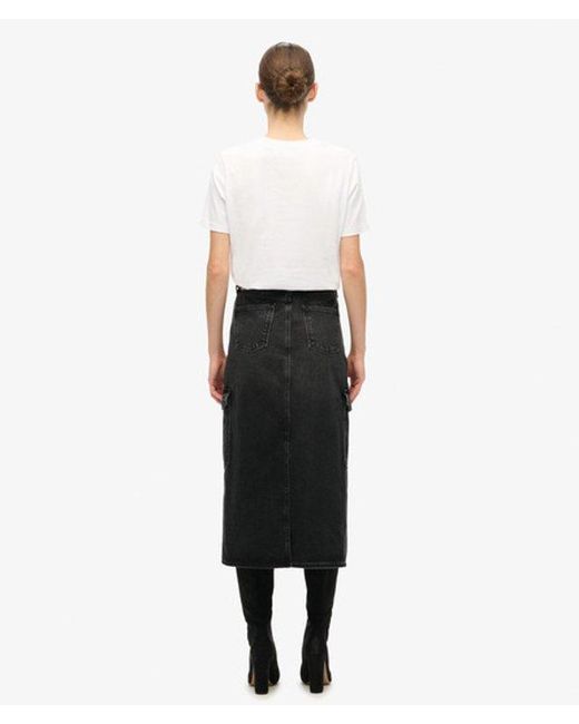 Superdry Black & Co Denim Cargo Pocket Midi Skirt