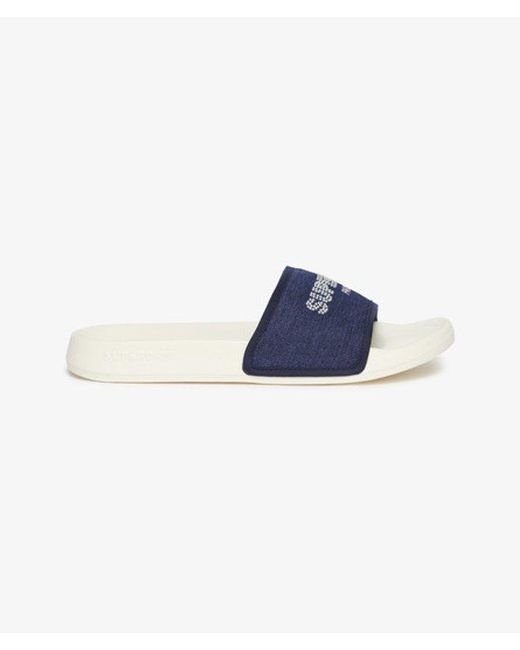 Superdry Blue & Co Rhinestone Luxe Pool Sliders