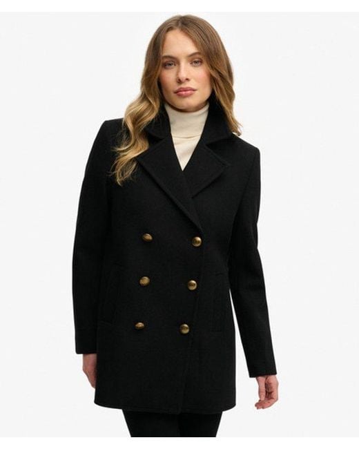 Superdry Black Double Breasted Pea Coat