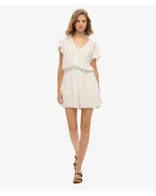 Superdry White Short Sleeve Printed Playsuit