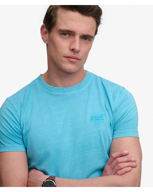 Superdry Blue Essential Logo Embroidered Neon T-Shirt for men