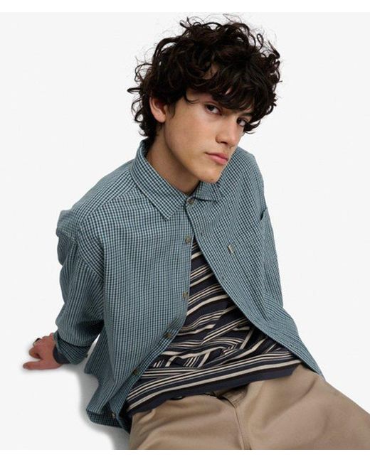 Superdry Blue Bench X & Co Bench Skater Check Long Sleeve Shirt for men