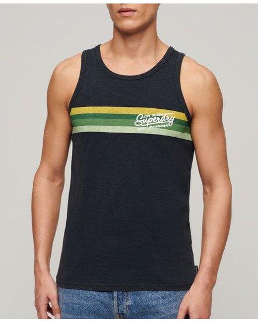 Superdry Green Cali Striped Logo Vest Top for men