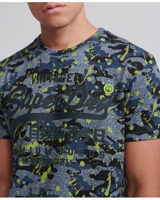 Superdry Blue Premium Goods All Over Print Camo Splat T-Shirt Grit for men
