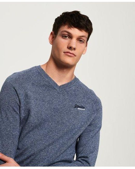 Superdry Blue Label Cotton Vee Neck Jumper Anchor Grit for men