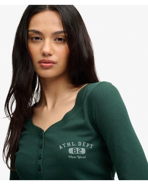Superdry Athletic Button Down Longsleeve Top in het Green