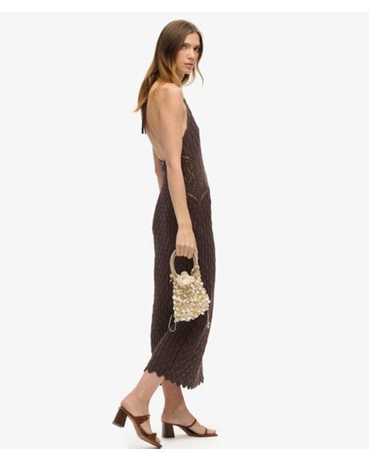 Superdry Brown & Co Cotton Crochet Halter Maxi Dress
