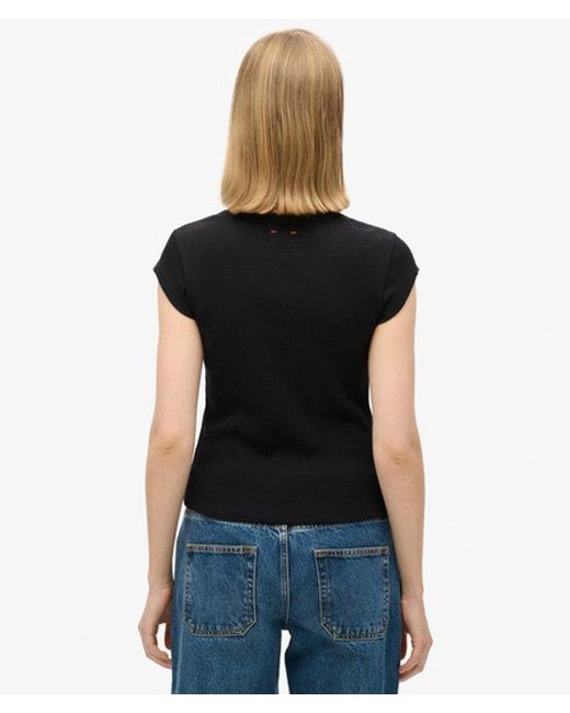 Superdry Black & Co Lace Trim Athletic Essentials V-neck Top