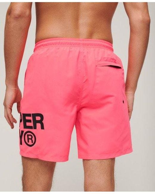 Superdry Pink Sportswear Logo 17-inch Recycled Swim Shorts for men