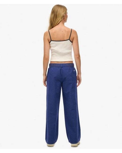 Superdry Blue Organic Cotton Stripe Elasticated Trousers