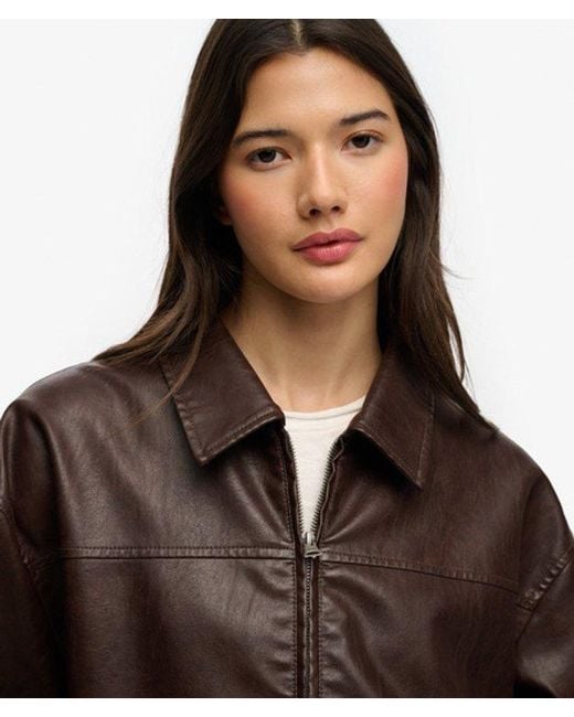 Superdry Brown & Co Collared Oversized Bomber Jacket