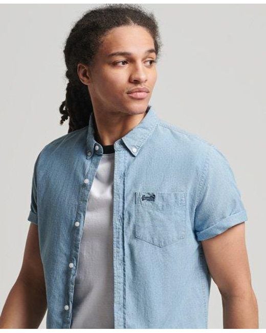 Superdry Blue Organic Cotton Classic University Oxford Shirt Chambray for men