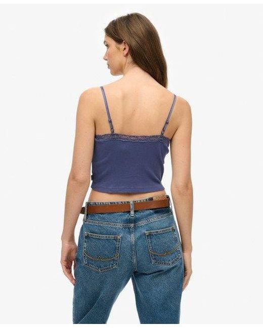 Superdry Blue Slim Fit Lace Trim Athletic Essentials Cropped Cami Top