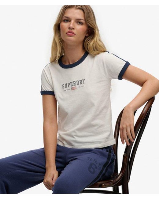 Superdry Blue & Co Athletic Essentials Graphic Ringer T-shirt