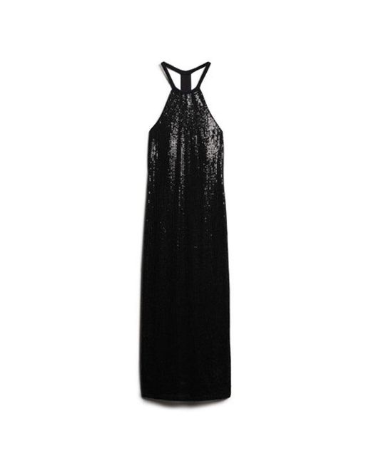 Superdry Black & Co Sequin Halter Neck Midi Dress