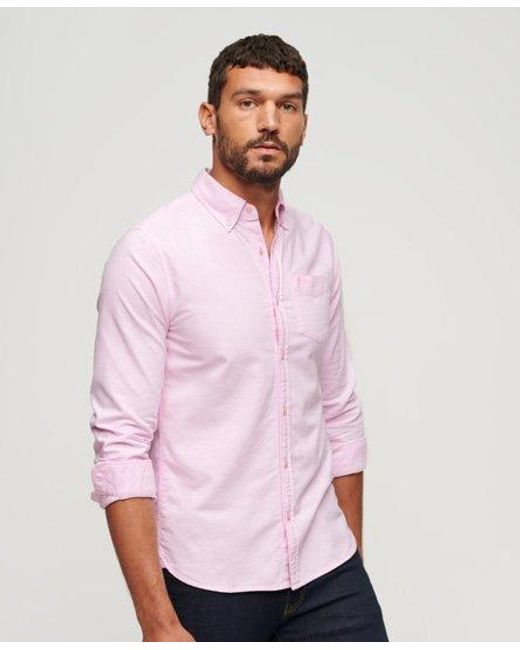 Superdry Pink Organic Cotton Long Sleeve Oxford Shirt for men