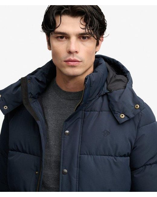 Superdry Blue Premium Hooded Puffer Jacket for men