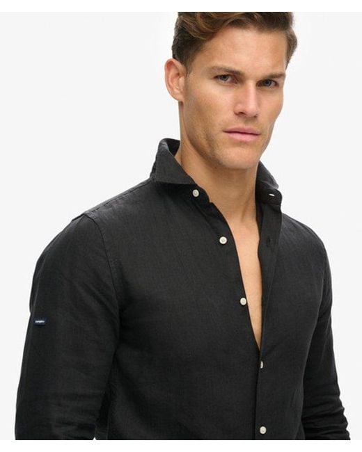 Superdry Black & Co Casual Linen Long Sleeve Shirt for men