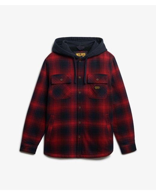 Superdry Red Surplus Hooded Check Shirt for men