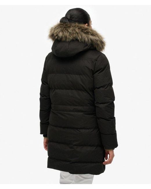 Superdry Black & Co Everest Microfibre Mid Faux Fur Puffer Jacket