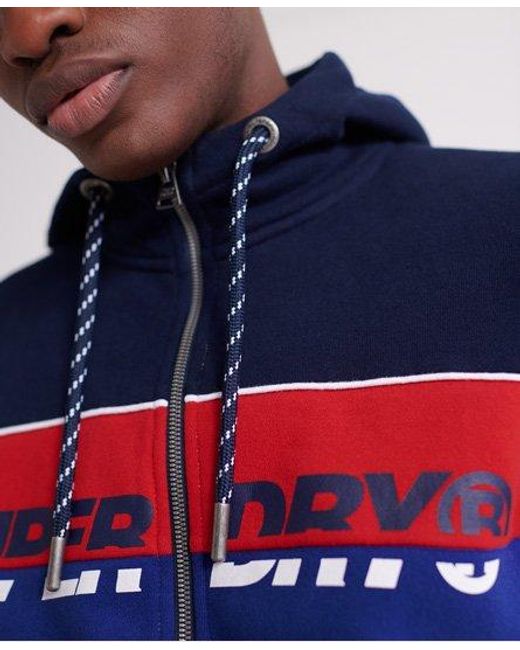 Superdry Blue Racer Print Scuba Zip Hoodie Varsity Grit for men