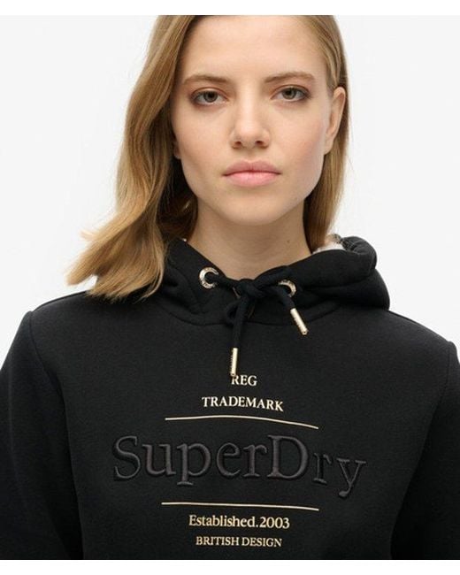 Sweat à capuche et logo métallisé luxe Superdry en coloris Black
