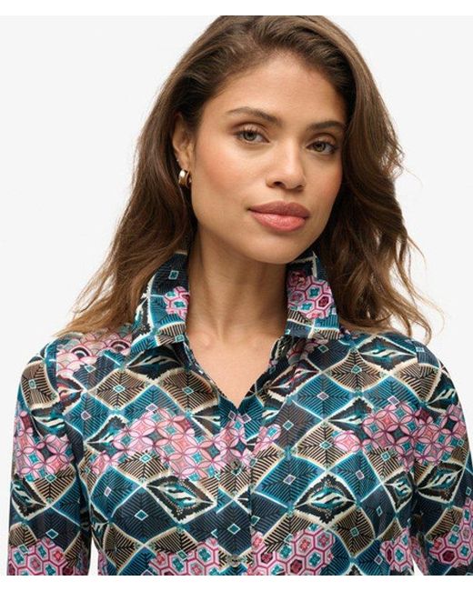 Superdry Blue & Co Sheer Lurex Printed Blouse