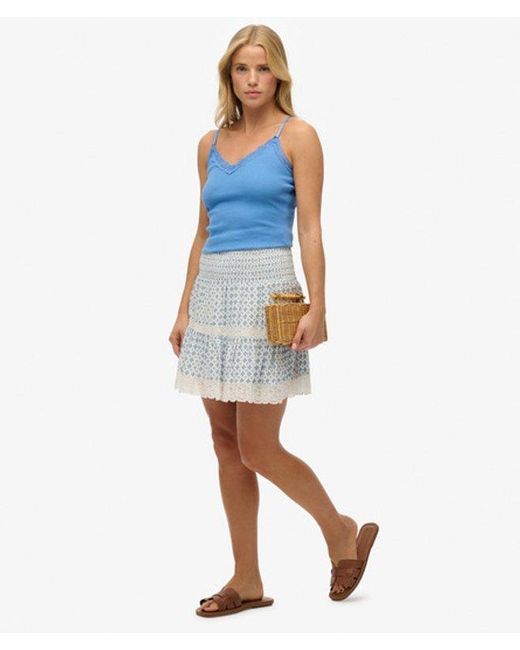 Superdry Blue & Co Printed Lace Trim Mini Skirt