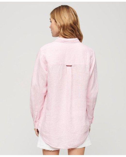 Superdry Casual Boyfriend-overhemd Van Linnen in het Pink