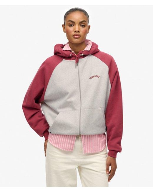 Femme Sweat À Capuche Zippé Essential Logo Raglan Taille Superdry en coloris Red