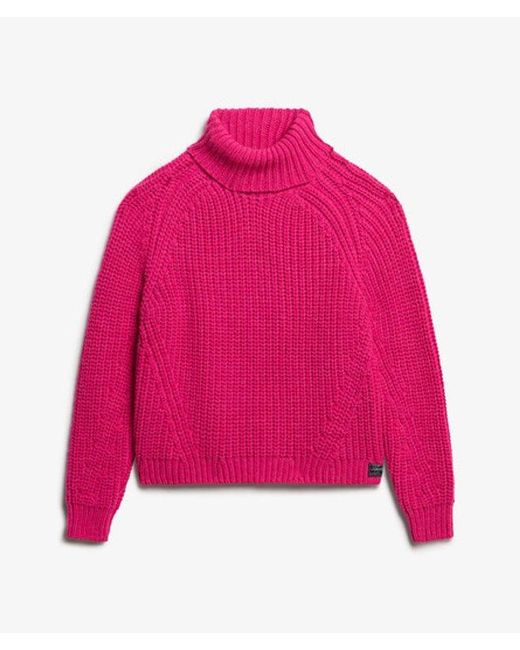 Superdry Pink Slouchy Stitch Roll Neck Knit - Size: 16