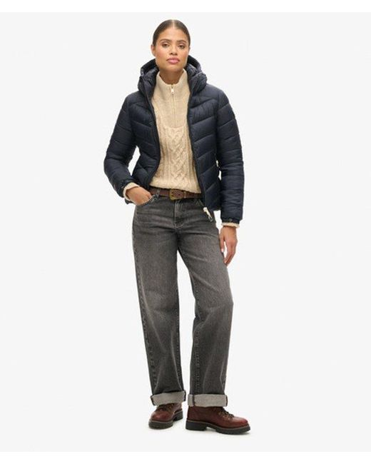 Superdry Blue Ladies Slim Fit Chevron Hooded Fuji Padded Jacket