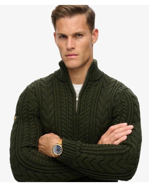 Superdry Green & Co Vintage Jacob Cable Knit Half Zip Jumper for men