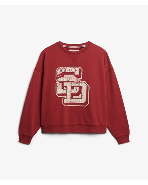 Superdry Red Athletic Essentials Relaxed Flock Crew Sweatshirt