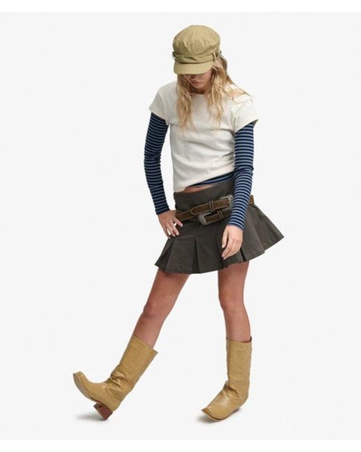 Superdry Gray Bench X & Co Bench Logo Pleated Twill Mini Skirt