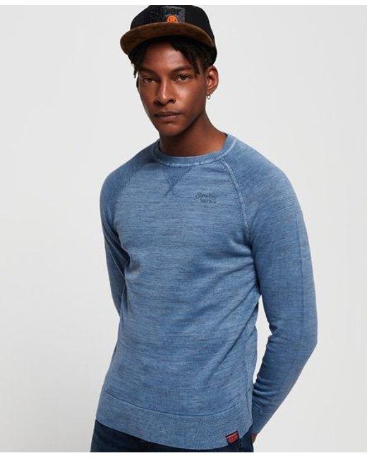 Superdry Blue Garment Dyed L.A Crew Jumper Washed Air for men