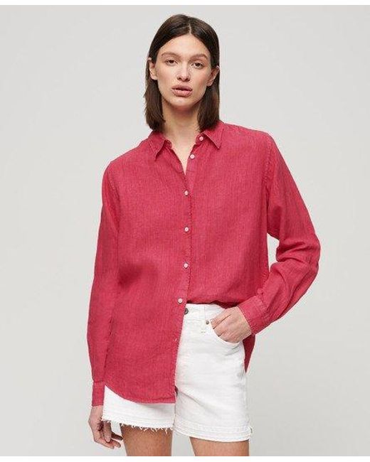 Superdry Red Casual Linen Boyfriend Shirt