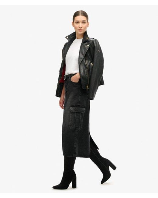 Superdry Black & Co Denim Cargo Pocket Midi Skirt