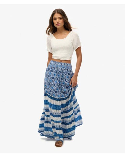 Superdry Blue Printed Maxi Skirt