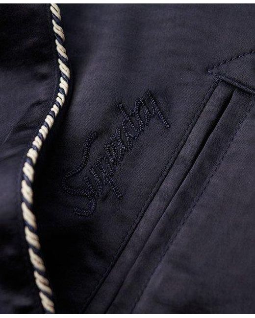 Superdry Blue Fully Lined Embroidered Sukajan Bomber Jacket for men