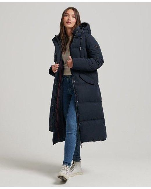 Superdry Blue Microfibre Hooded Puffer Coat Navy