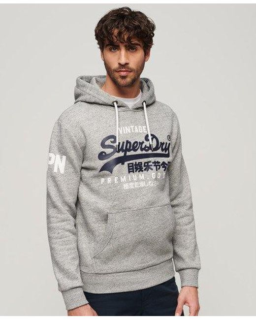 Sweat à capuche vintage logo en coton bio Superdry pour homme en coloris Gray