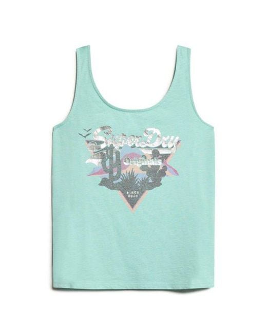 Superdry Blue & Co Ladies Lightweight Vintage Logo Narrative Vest Top