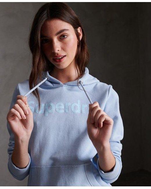 Superdry Blue Regular Flock Loopback Hoodie Light Chambray