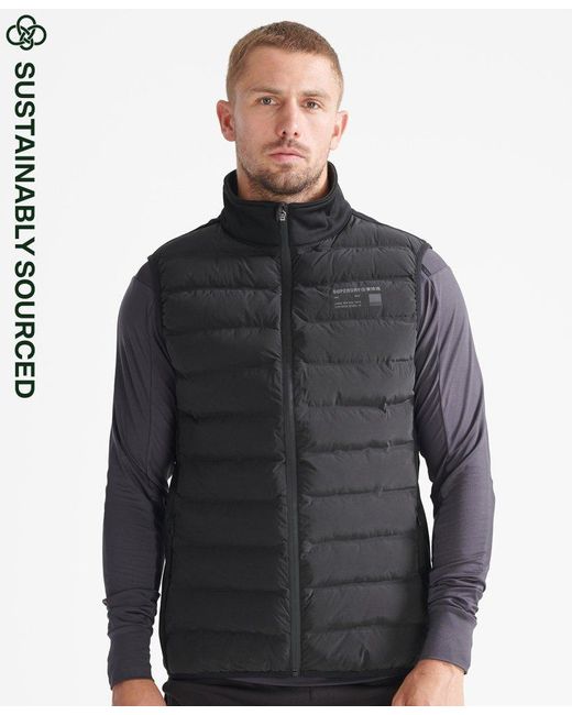 Superdry Fleece Sport Run Hybrid Padded Gilet in Black (Gray) for Men