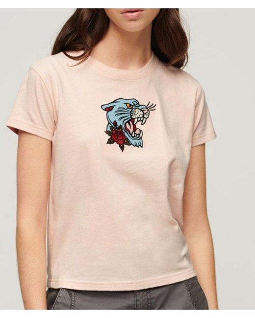 Superdry Natural Tattoo Embroidered Fitted T-shirt